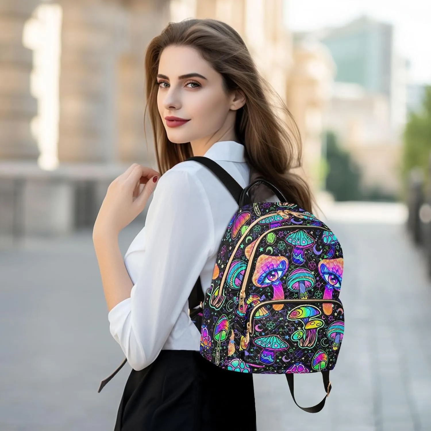 Women Fashion Backpack Purse Casual Lightweight Travel Shoulder Bag Magic Mushrooms Rucksack Ladies Bag, Small