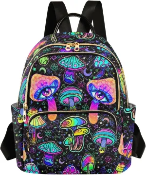 Women Fashion Backpack Purse Casual Lightweight Travel Shoulder Bag Magic Mushrooms Rucksack Ladies Bag, Small