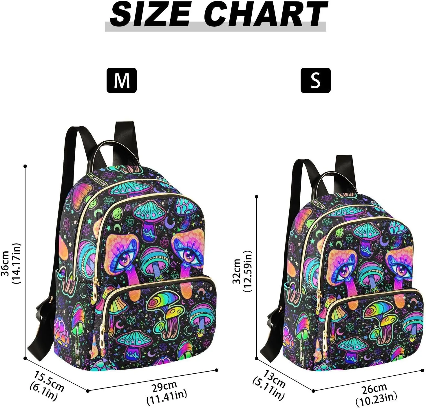 Women Fashion Backpack Purse Casual Lightweight Travel Shoulder Bag Magic Mushrooms Rucksack Ladies Bag, Small
