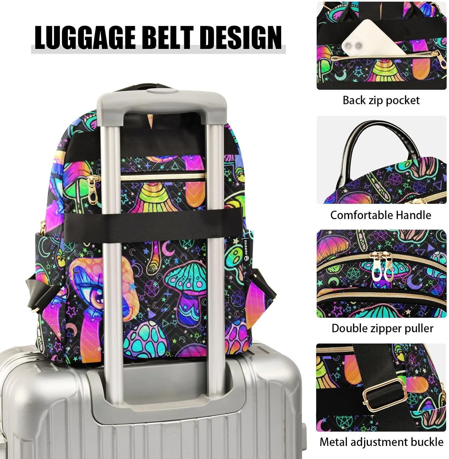 Women Fashion Backpack Purse Casual Lightweight Travel Shoulder Bag Magic Mushrooms Rucksack Ladies Bag, Small