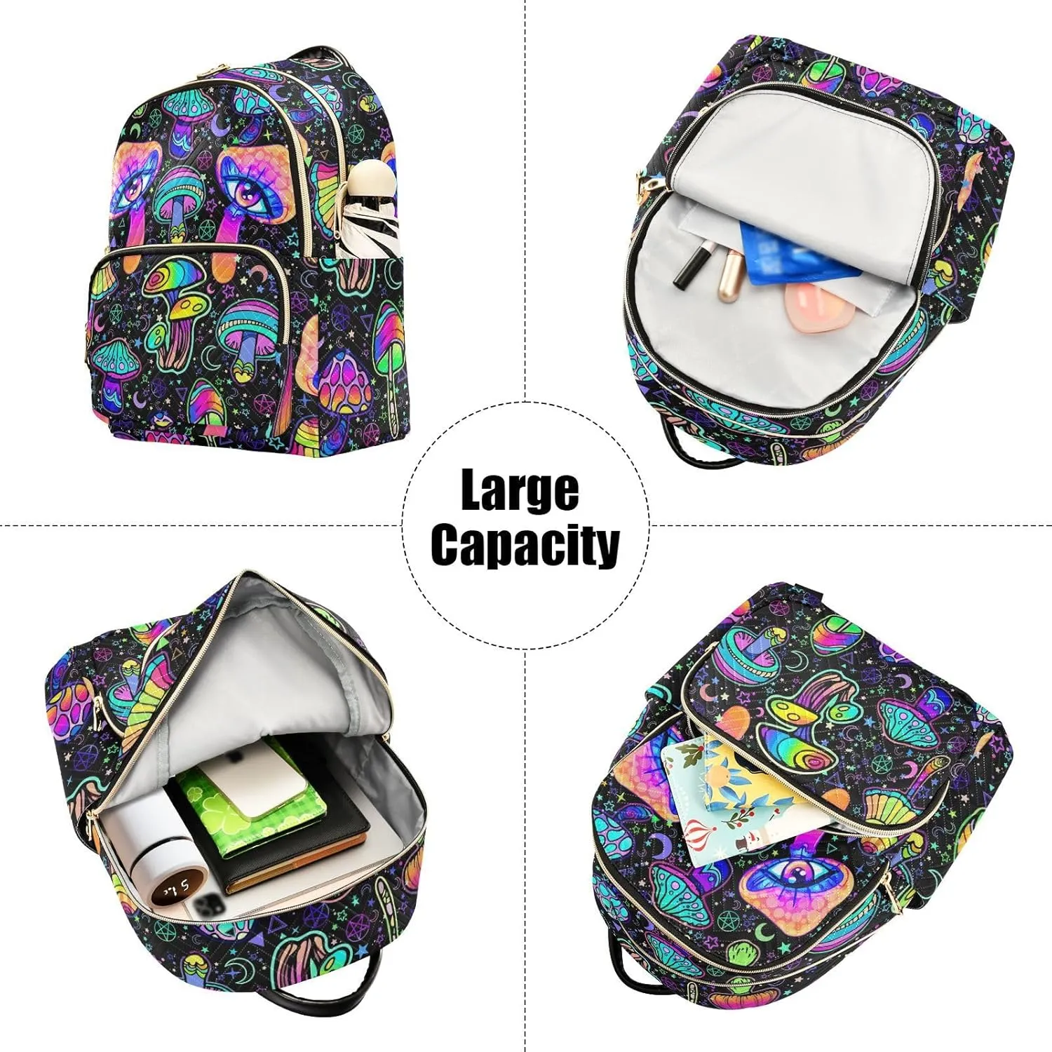 Women Fashion Backpack Purse Casual Lightweight Travel Shoulder Bag Magic Mushrooms Rucksack Ladies Bag, Small