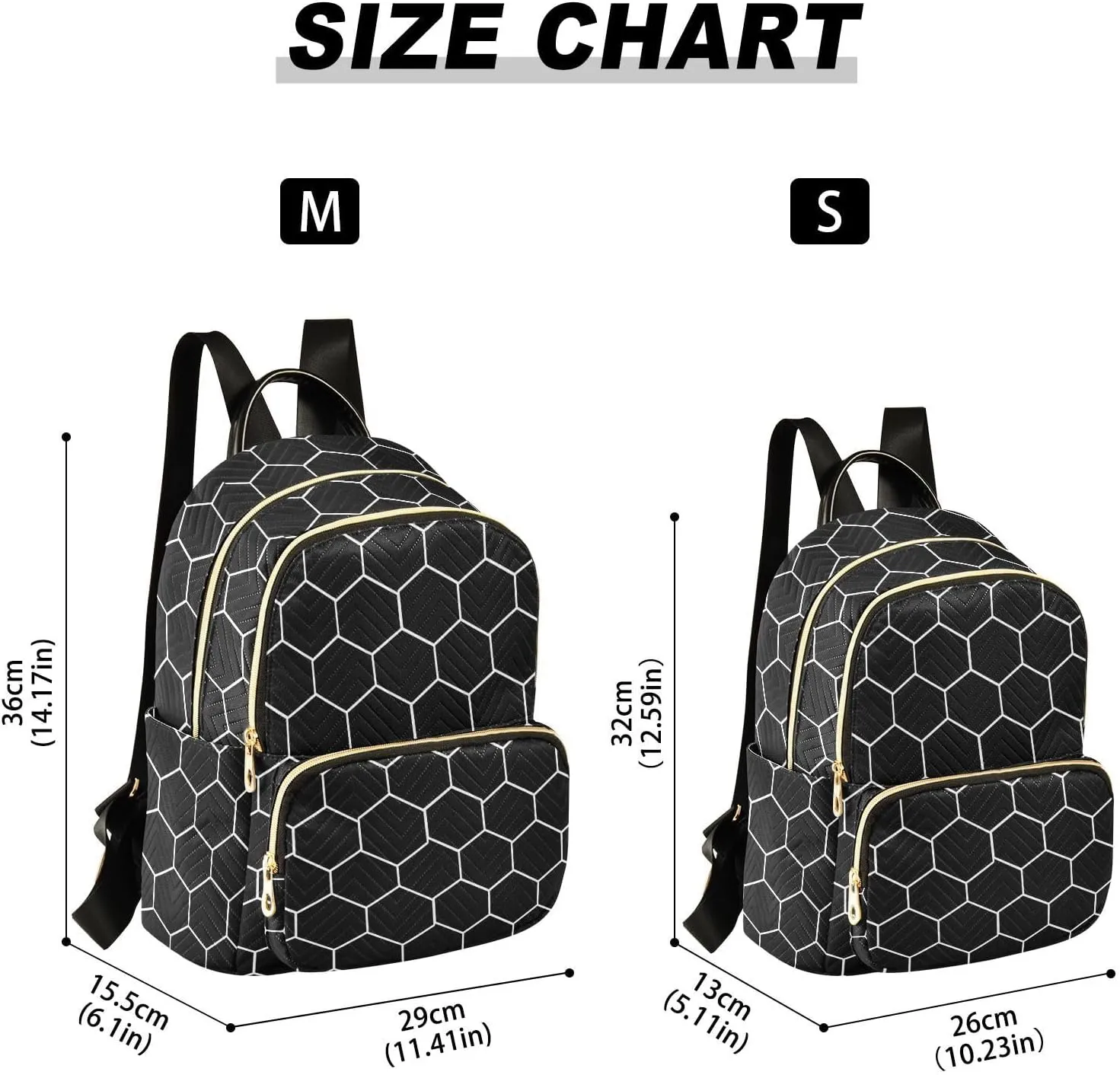 Women Fashion Backpack Purse Hexagonal Grids Black Background Mini Travel Backpack Ladies Shoulder Bag Work Daypack 8.5L