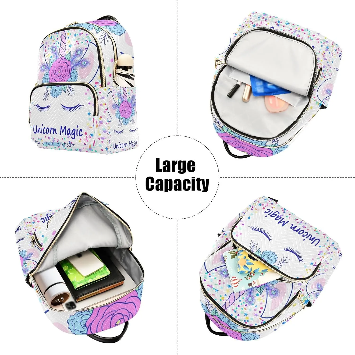Women Fashion Backpack Purse Unicorn Stars Dots Mini Travel Backpack Ladies Shoulder Bag Work Daypack 8.5L