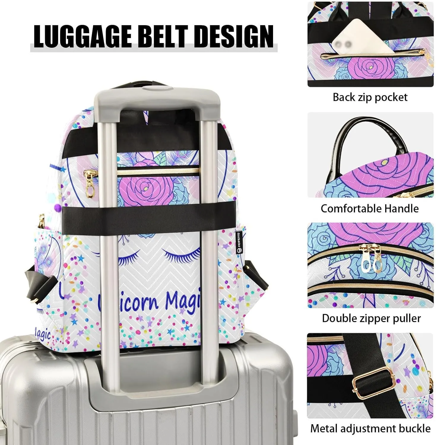 Women Fashion Backpack Purse Unicorn Stars Dots Mini Travel Backpack Ladies Shoulder Bag Work Daypack 8.5L