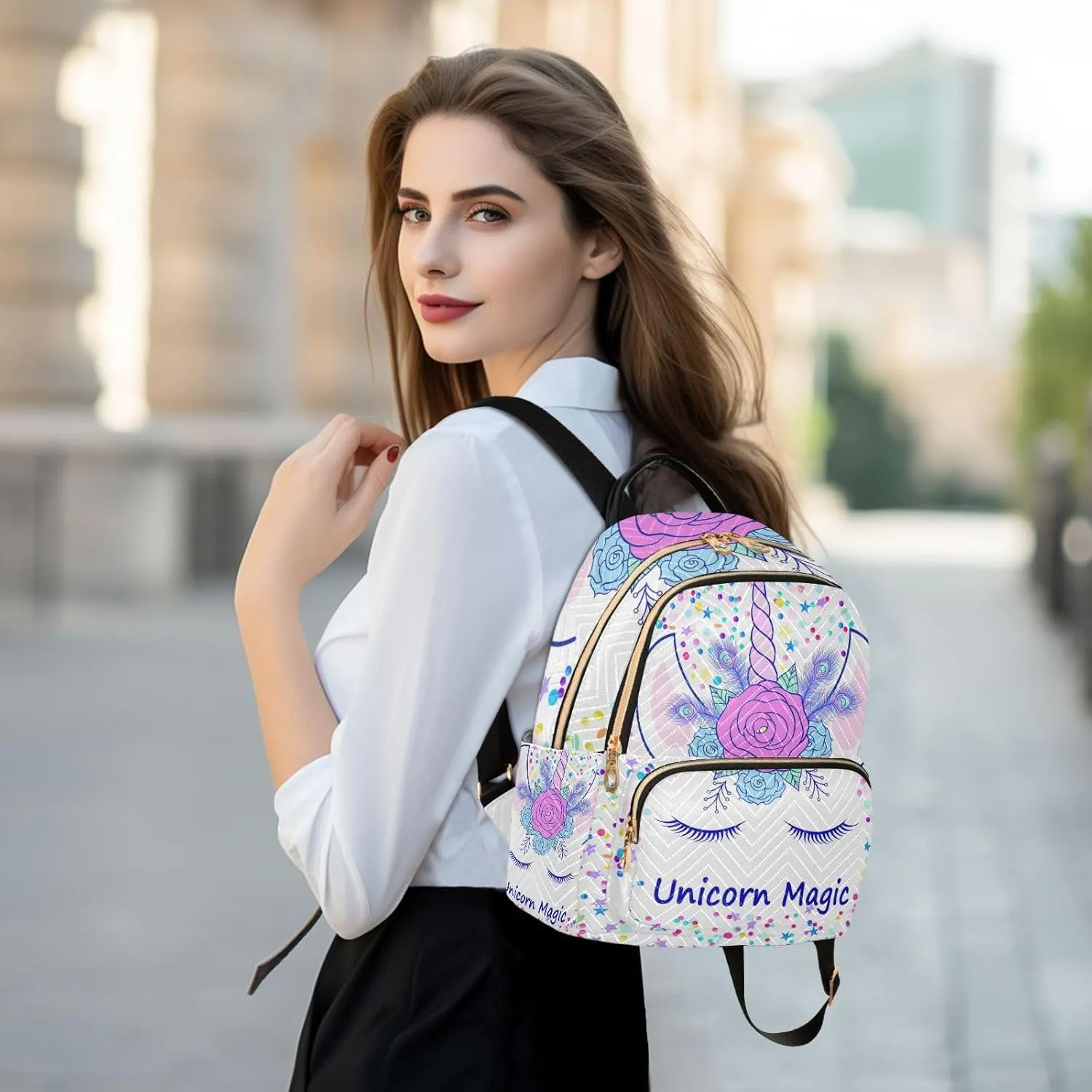 Women Fashion Backpack Purse Unicorn Stars Dots Mini Travel Backpack Ladies Shoulder Bag Work Daypack 8.5L