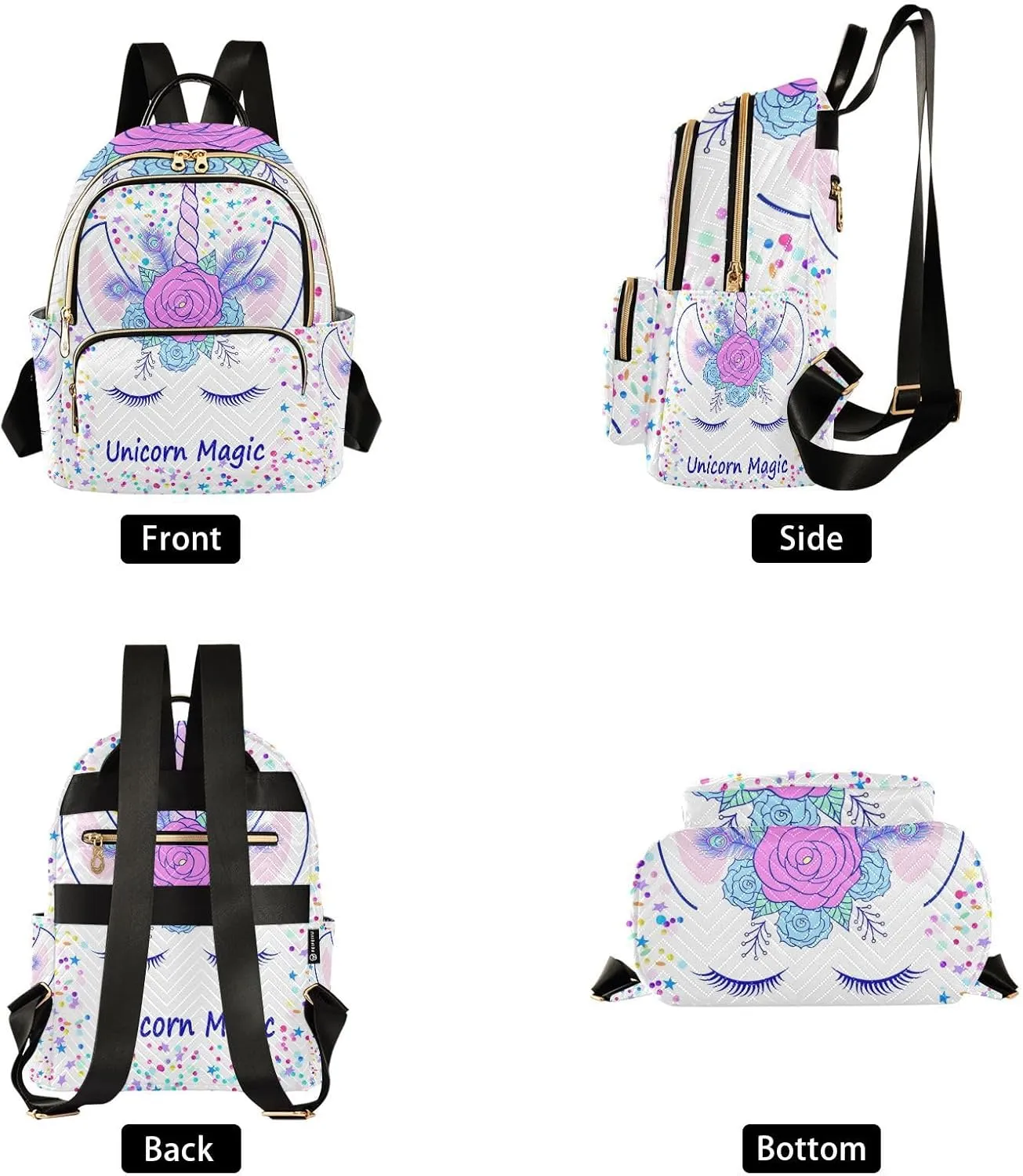 Women Fashion Backpack Purse Unicorn Stars Dots Mini Travel Backpack Ladies Shoulder Bag Work Daypack 8.5L