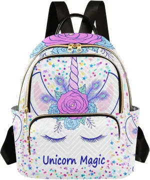 Women Fashion Backpack Purse Unicorn Stars Dots Mini Travel Backpack Ladies Shoulder Bag Work Daypack 8.5L