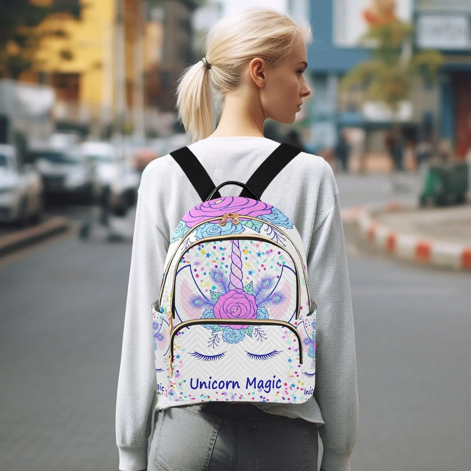 Women Fashion Backpack Purse Unicorn Stars Dots Mini Travel Backpack Ladies Shoulder Bag Work Daypack 8.5L