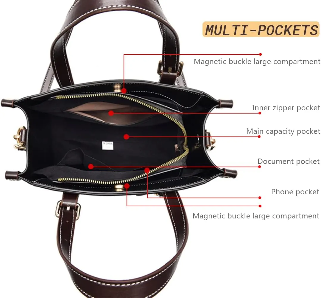 Women Fashion Handbag Vegan Leather Tote Shoulder Bag Multi-pockets Work Shopper Satchel Christmas Crossbody Purses