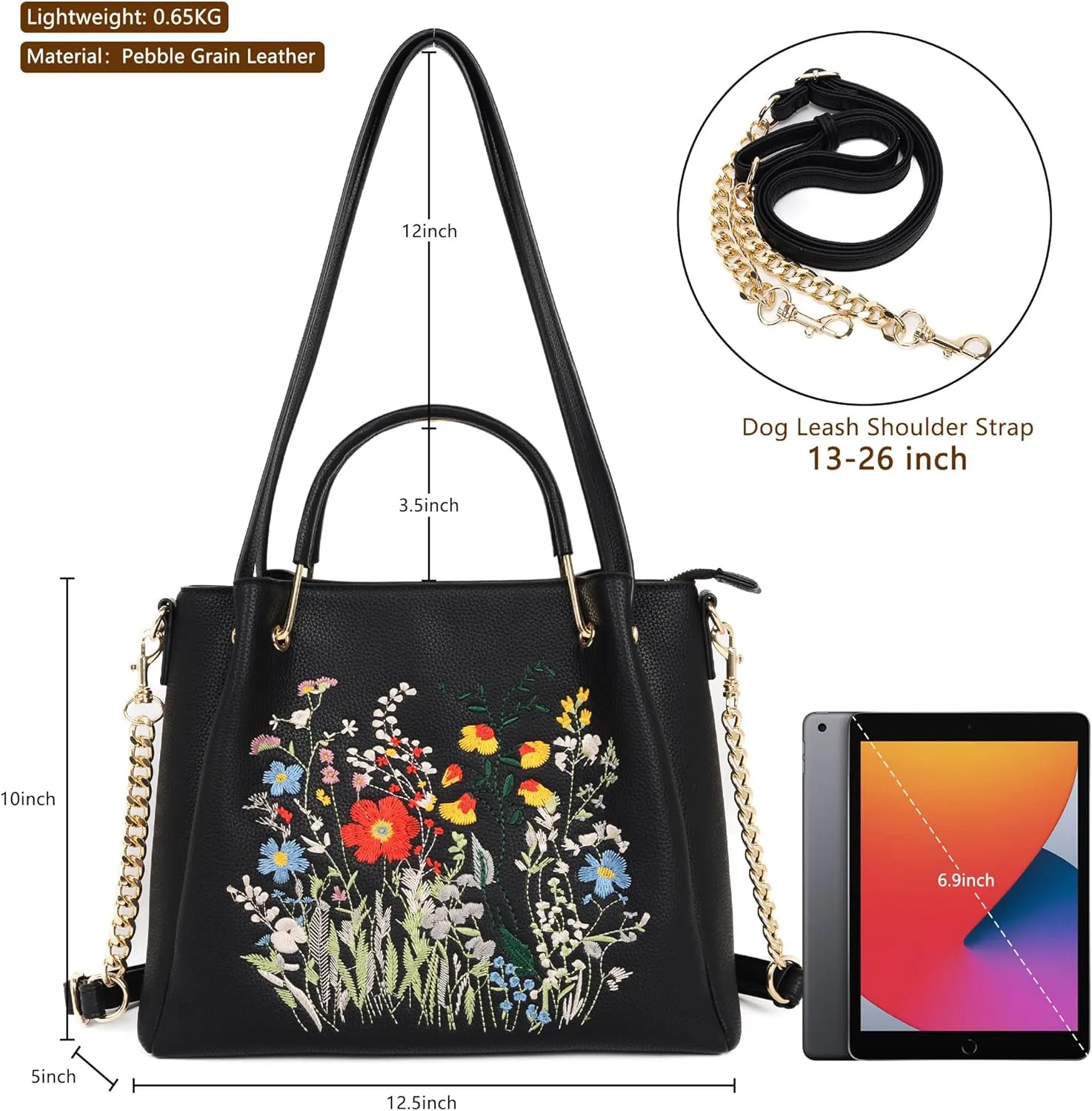 Women Fashion Handbags Vegan Leather Tote Bag Shoulder Bag Top Handle Satchel Floral Purses for Women