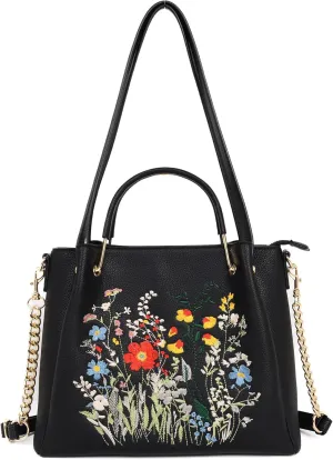 Women Fashion Handbags Vegan Leather Tote Bag Shoulder Bag Top Handle Satchel Floral Purses for Women