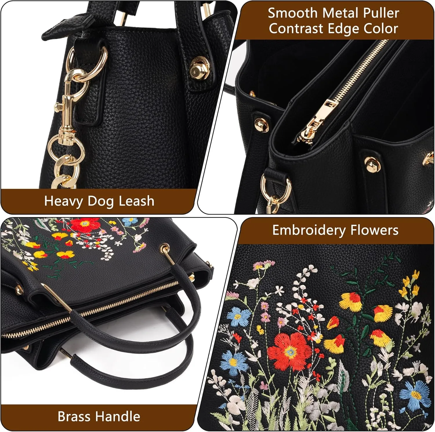 Women Fashion Handbags Vegan Leather Tote Bag Shoulder Bag Top Handle Satchel Floral Purses for Women