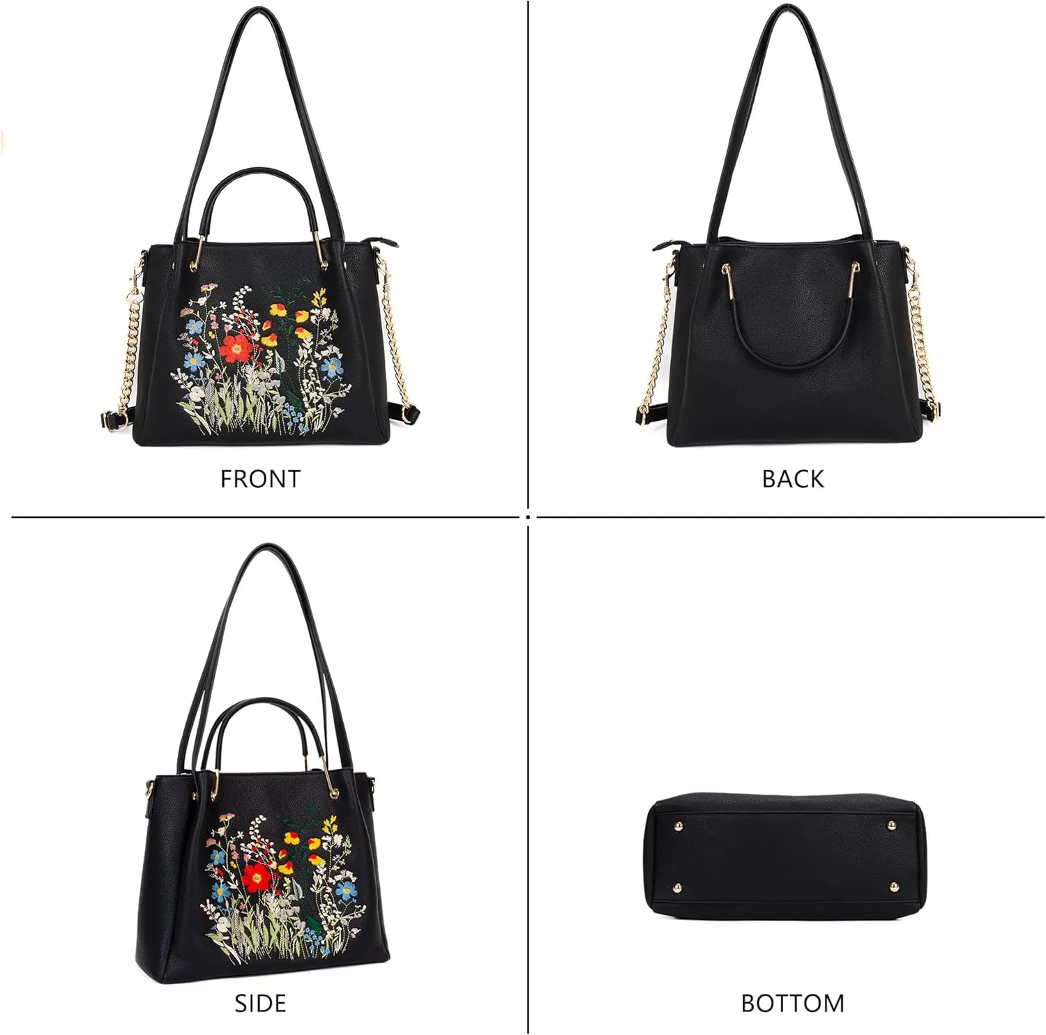 Women Fashion Handbags Vegan Leather Tote Bag Shoulder Bag Top Handle Satchel Floral Purses for Women