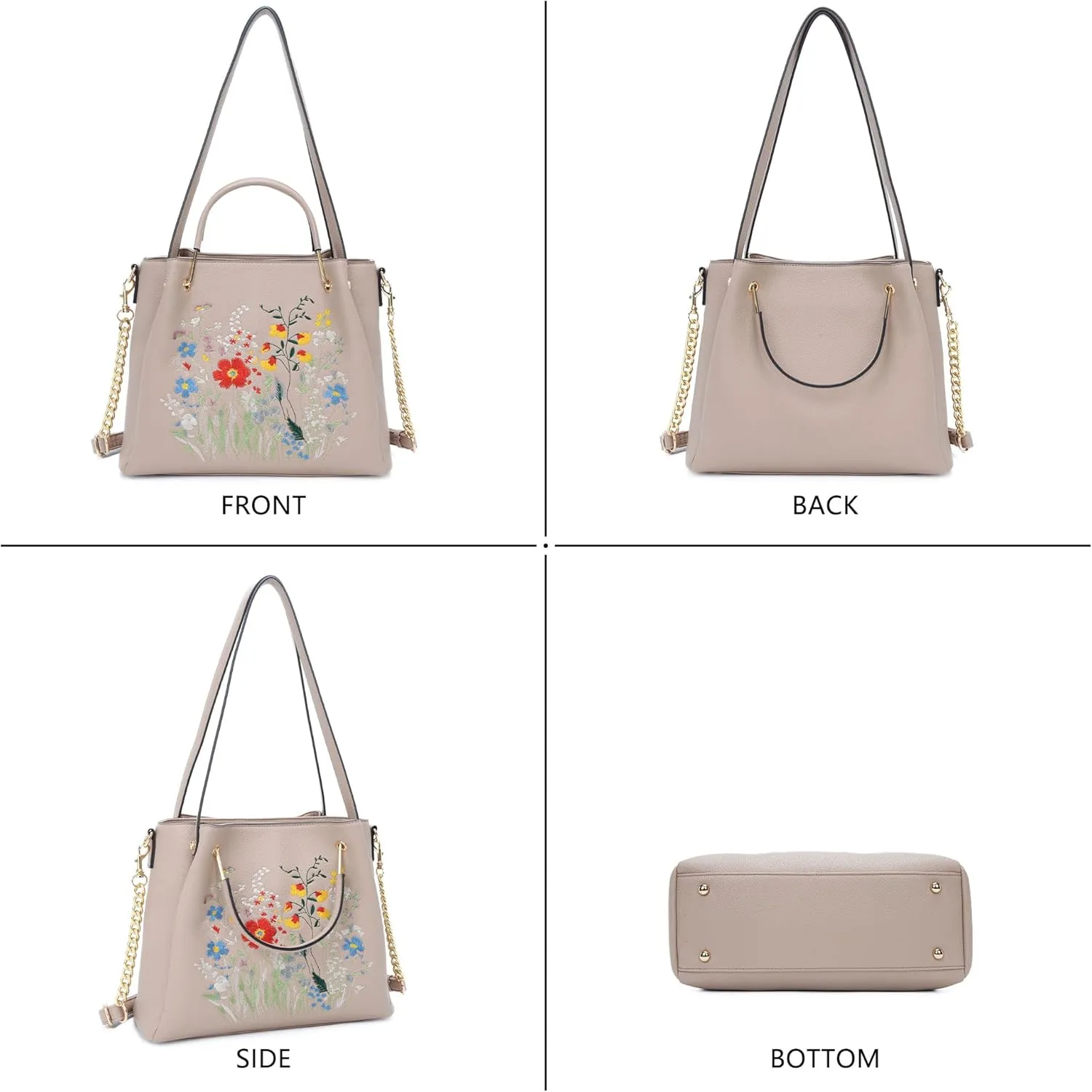 Women Fashion Handbags Vegan Leather Tote Bag Shoulder Bag Top Handle Satchel Floral Purses for Women