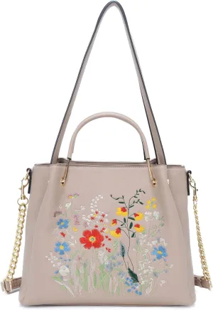 Women Fashion Handbags Vegan Leather Tote Bag Shoulder Bag Top Handle Satchel Floral Purses for Women