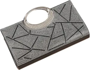 Women Geometric Patterns Top Handle Bag Bling Crystals Evening Bag with Detachable Chain for Formal Dinner