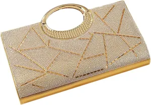 Women Geometric Patterns Top Handle Bag Bling Crystals Evening Bag with Detachable Chain for Formal Dinner