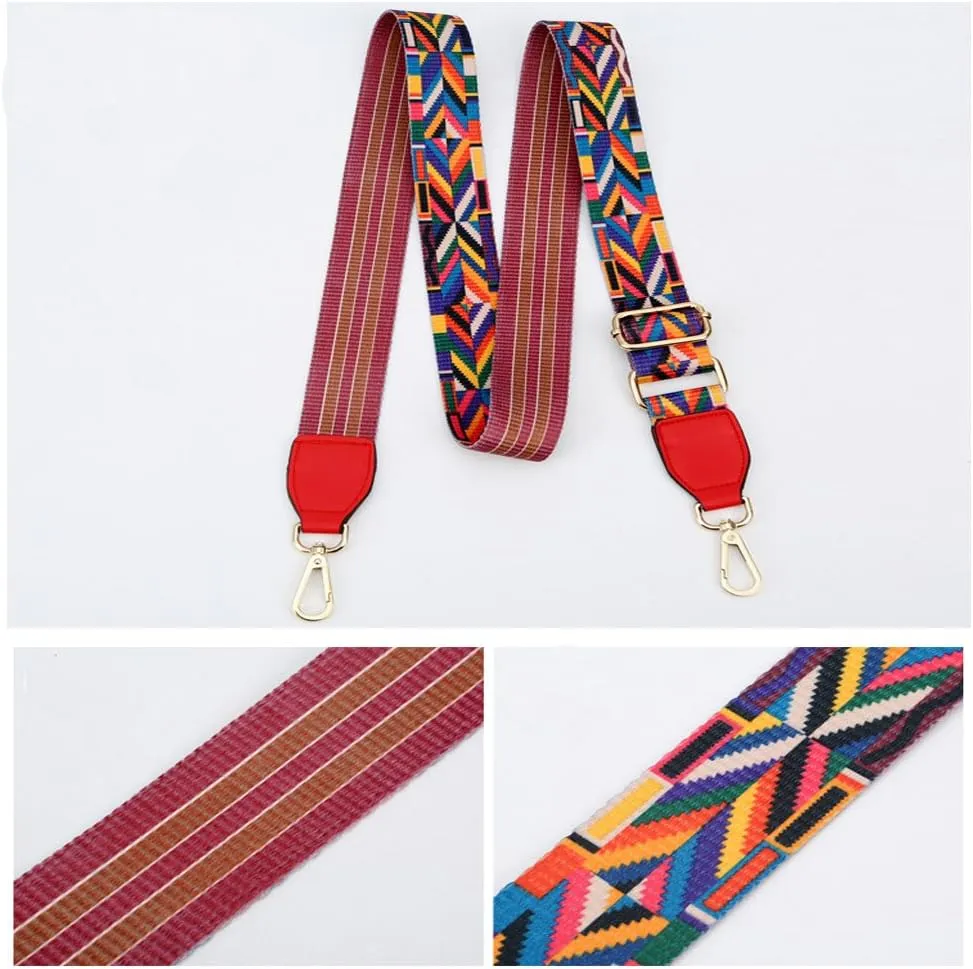 Women Girls Wide Purse Strap Replacement Guitar Style Multicolor Canvas Crossbody Strap for Handbags