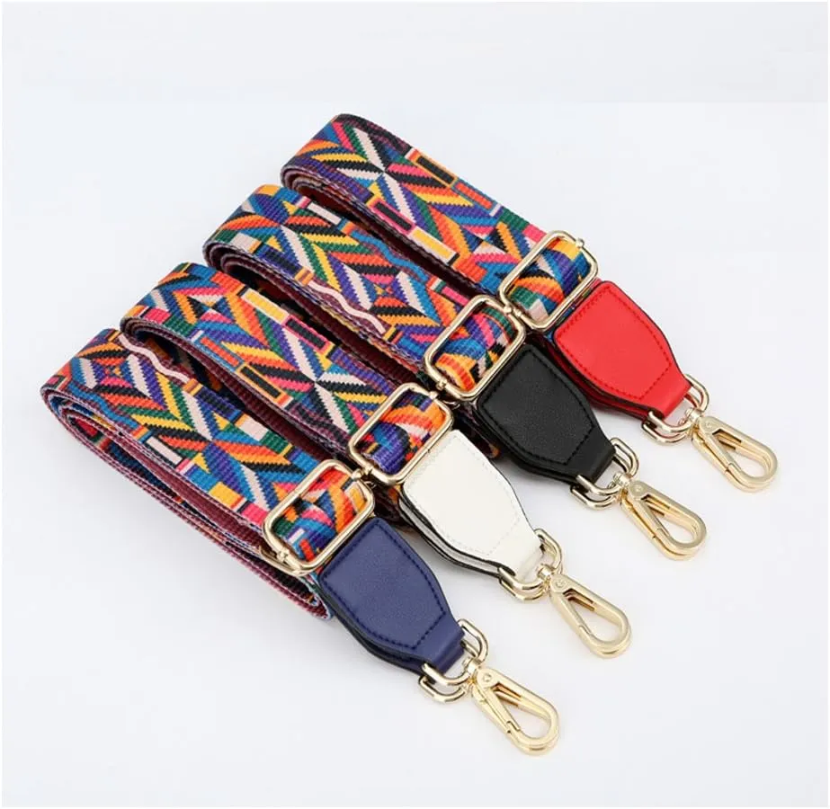 Women Girls Wide Purse Strap Replacement Guitar Style Multicolor Canvas Crossbody Strap for Handbags
