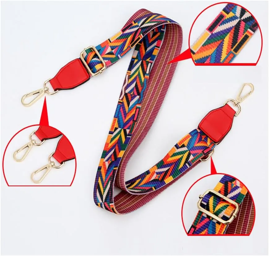 Women Girls Wide Purse Strap Replacement Guitar Style Multicolor Canvas Crossbody Strap for Handbags