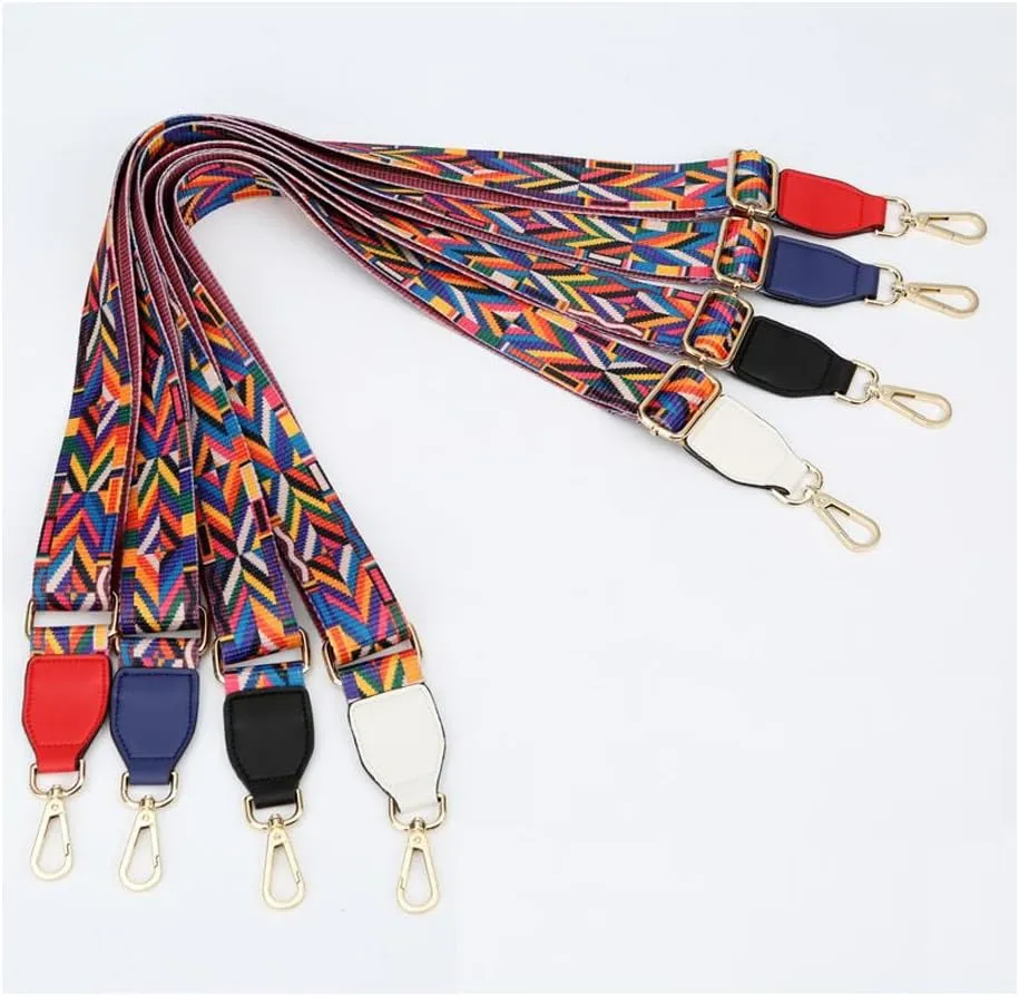 Women Girls Wide Purse Strap Replacement Guitar Style Multicolor Canvas Crossbody Strap for Handbags