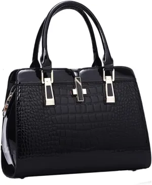 Women Handbag Leather Top Handle Handbag Crocodile Print Ladies Bright Large Capacity Bag with Adjustable Long Strap