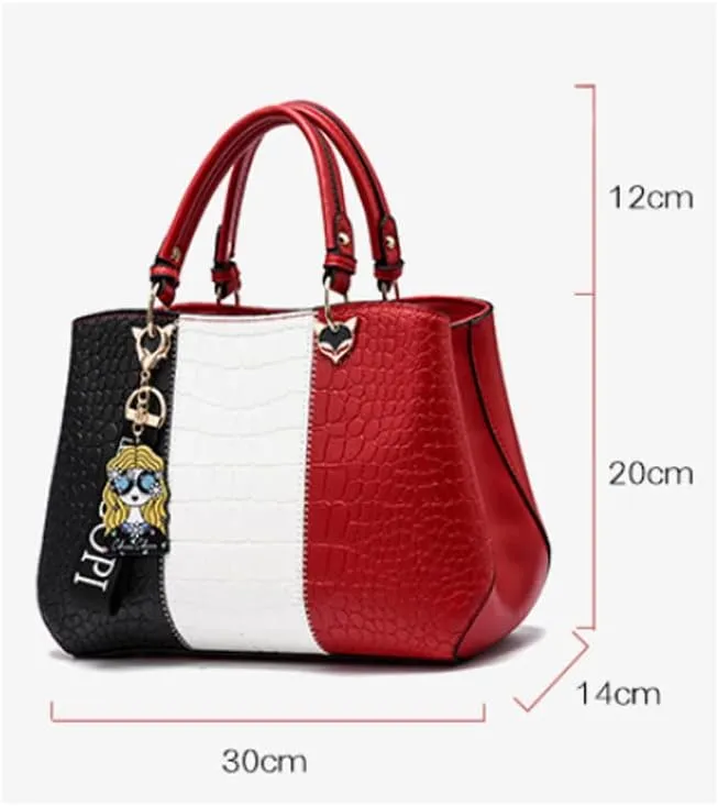 Women Handbag PU Leather Crocodile Pattern Handbag Fashion Shoulder Bag Hit Color Messenger Bag