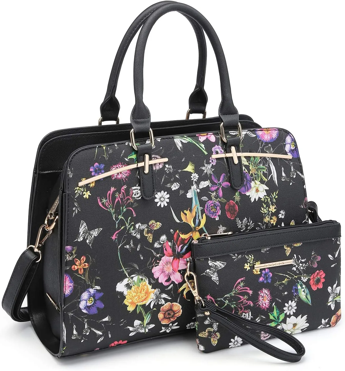 Women Handbag Wallet Tote Shoulder Hobo Bag Top Handle Satchel Purse Set 2pcs with 3 Compartments