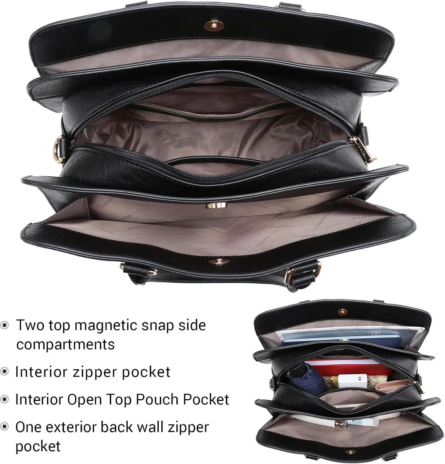 Women Handbag Wallet Tote Shoulder Hobo Bag Top Handle Satchel Purse Set 2pcs with 3 Compartments