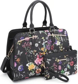 Women Handbag Wallet Tote Shoulder Hobo Bag Top Handle Satchel Purse Set 2pcs with 3 Compartments
