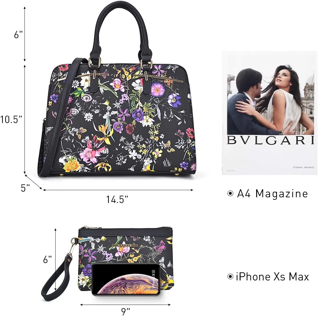 Women Handbag Wallet Tote Shoulder Hobo Bag Top Handle Satchel Purse Set 2pcs with 3 Compartments