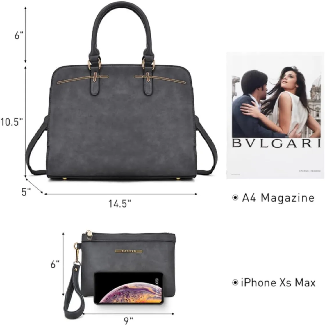 Women Handbag Wallet Tote Shoulder Hobo Bag Top Handle Satchel Purse Set 2pcs with 3 Compartments
