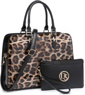 Women Handbag Wallet Tote Shoulder Hobo Bag Top Handle Satchel Purse Set 2pcs with 3 Compartments