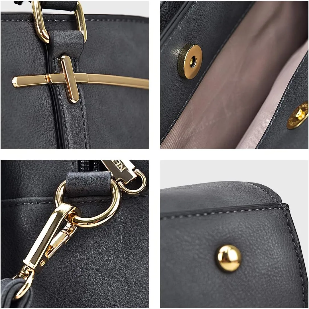Women Handbag Wallet Tote Shoulder Hobo Bag Top Handle Satchel Purse Set 2pcs with 3 Compartments
