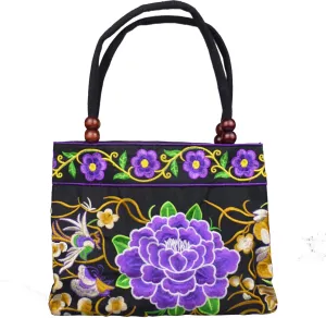 Women Handmade Tote-Vintage Floral Hobo-Embroidery Shouder-Handbags - Double Side Embroidery Two Main Pockets
