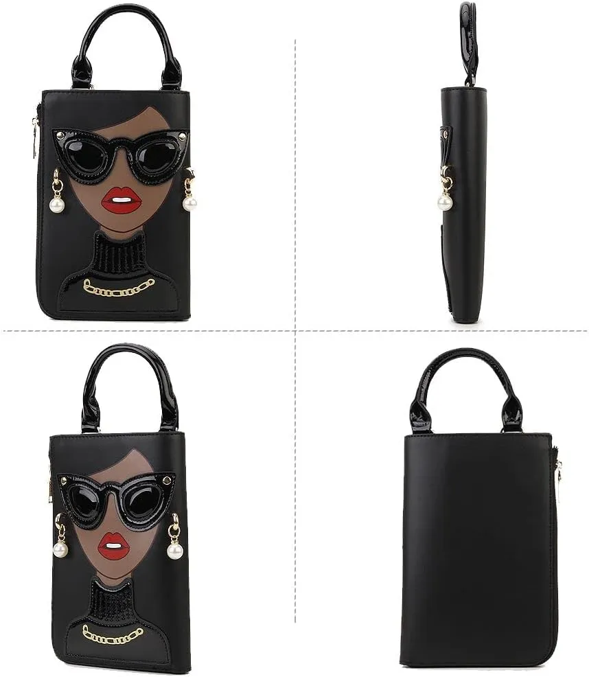 Women Novelty Lady Face Shoulder Bags Funky PU Leather Top Handle Satchel Handbags Clutch Purse for Women