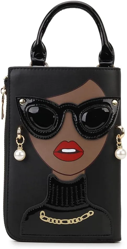 Women Novelty Lady Face Shoulder Bags Funky PU Leather Top Handle Satchel Handbags Clutch Purse for Women
