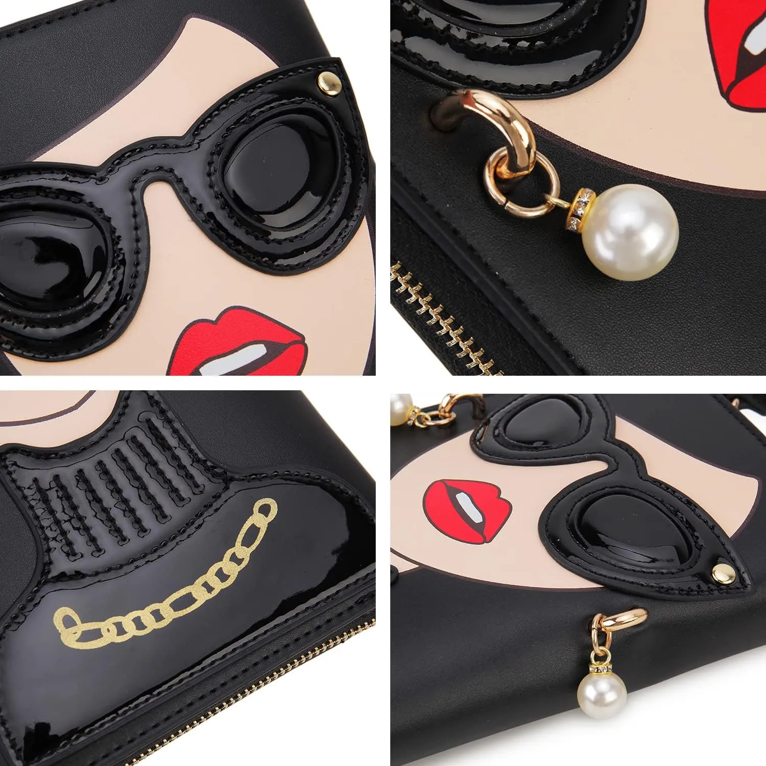Women Novelty Lady Face Shoulder Bags Funky PU Leather Top Handle Satchel Handbags Clutch Purse for Women