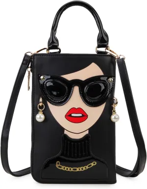 Women Novelty Lady Face Shoulder Bags Funky PU Leather Top Handle Satchel Handbags Clutch Purse for Women