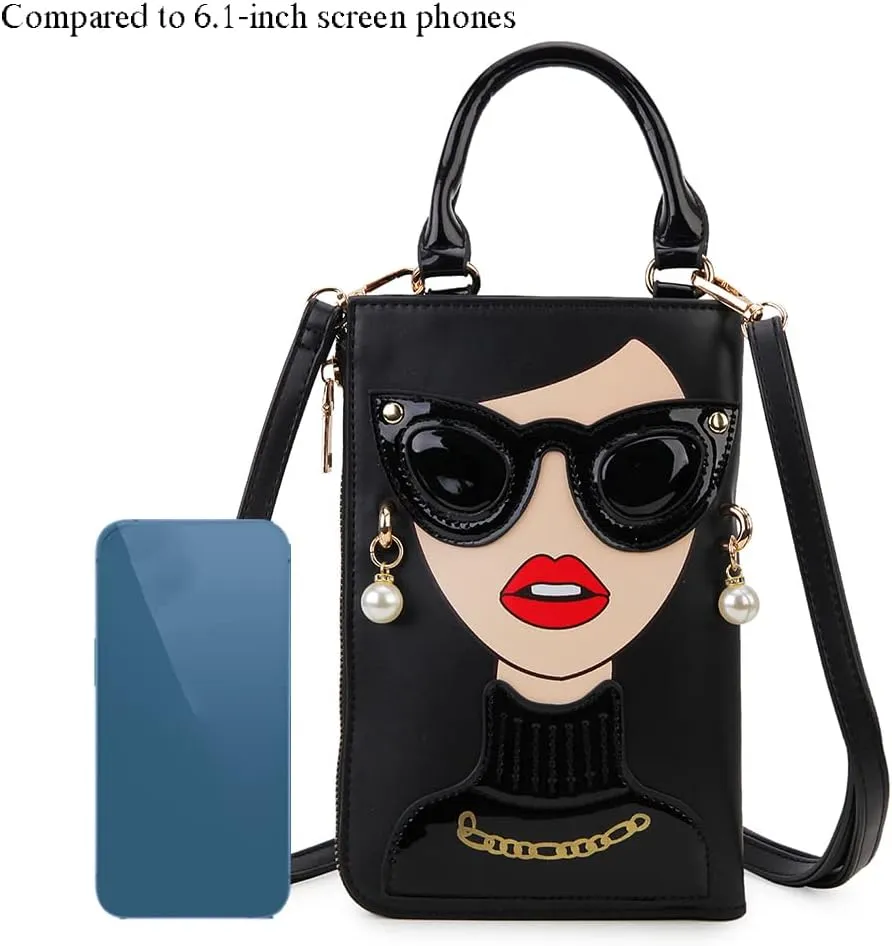 Women Novelty Lady Face Shoulder Bags Funky PU Leather Top Handle Satchel Handbags Clutch Purse for Women