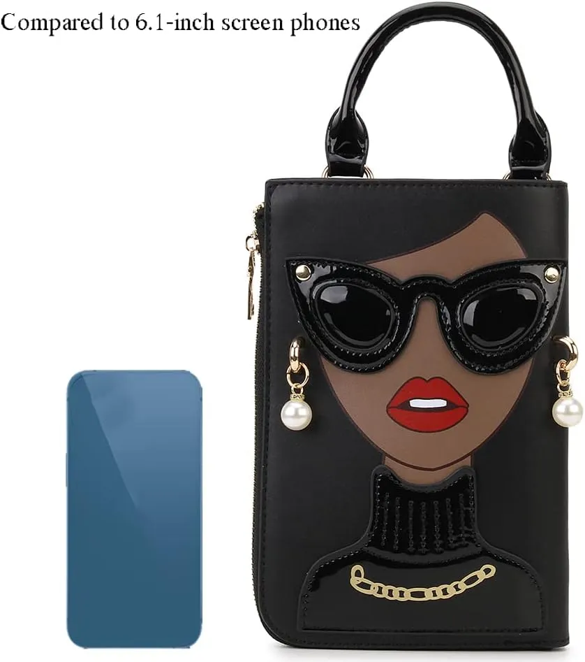 Women Novelty Lady Face Shoulder Bags Funky PU Leather Top Handle Satchel Handbags Clutch Purse for Women