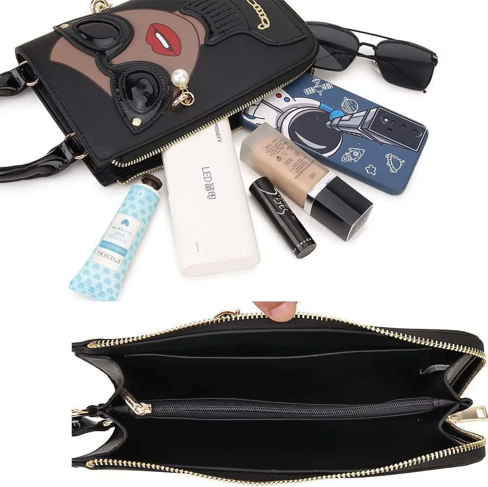 Women Novelty Lady Face Shoulder Bags Funky PU Leather Top Handle Satchel Handbags Clutch Purse for Women