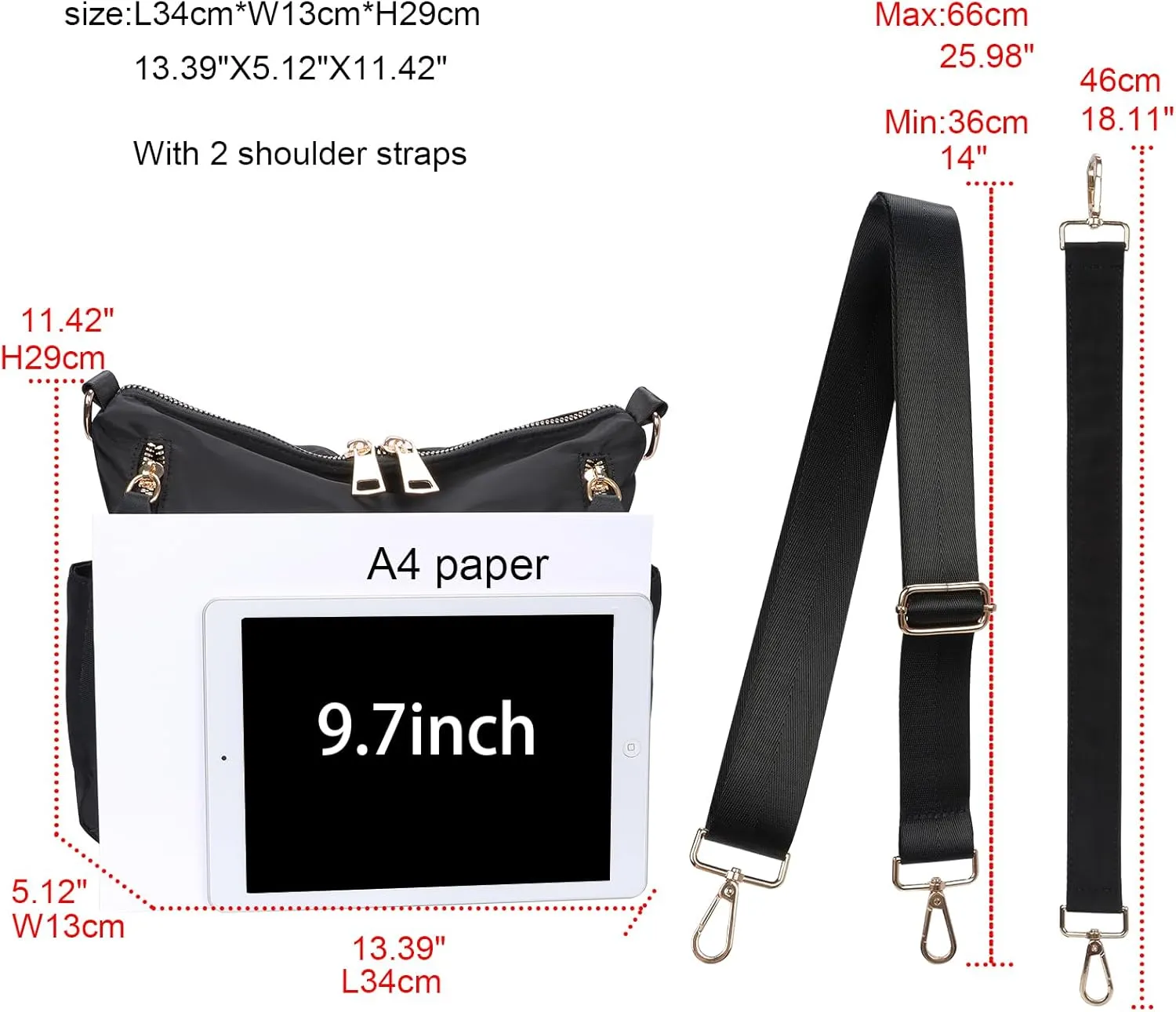 Women Nylon Crossbody Bag Hobo Tote Bag Large Capacity Anti-theft Lightweight Travel Shoulder Bag