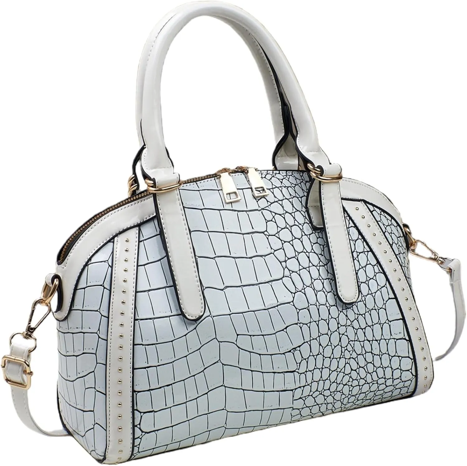 Women Patent Faux Leather Handbag Crossbody Purse Dome Satchel Purses Glossy Shell Shoulder Bag Top Handle Totes