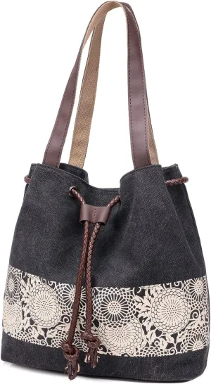 Women Printing Canvas Shoulder Bag Casual Handbags Purse Retro Tote