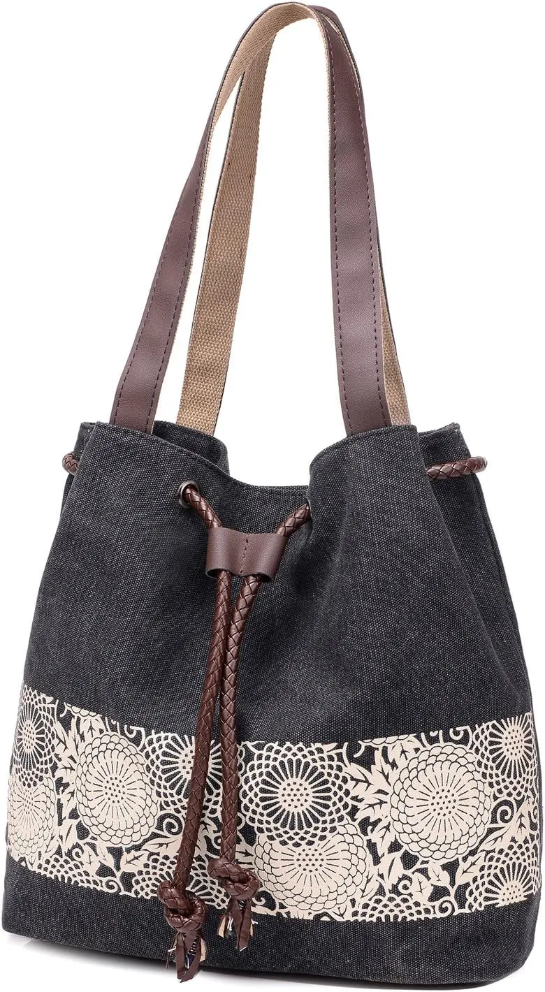 Women Printing Canvas Shoulder Bag Casual Handbags Purse Retro Tote