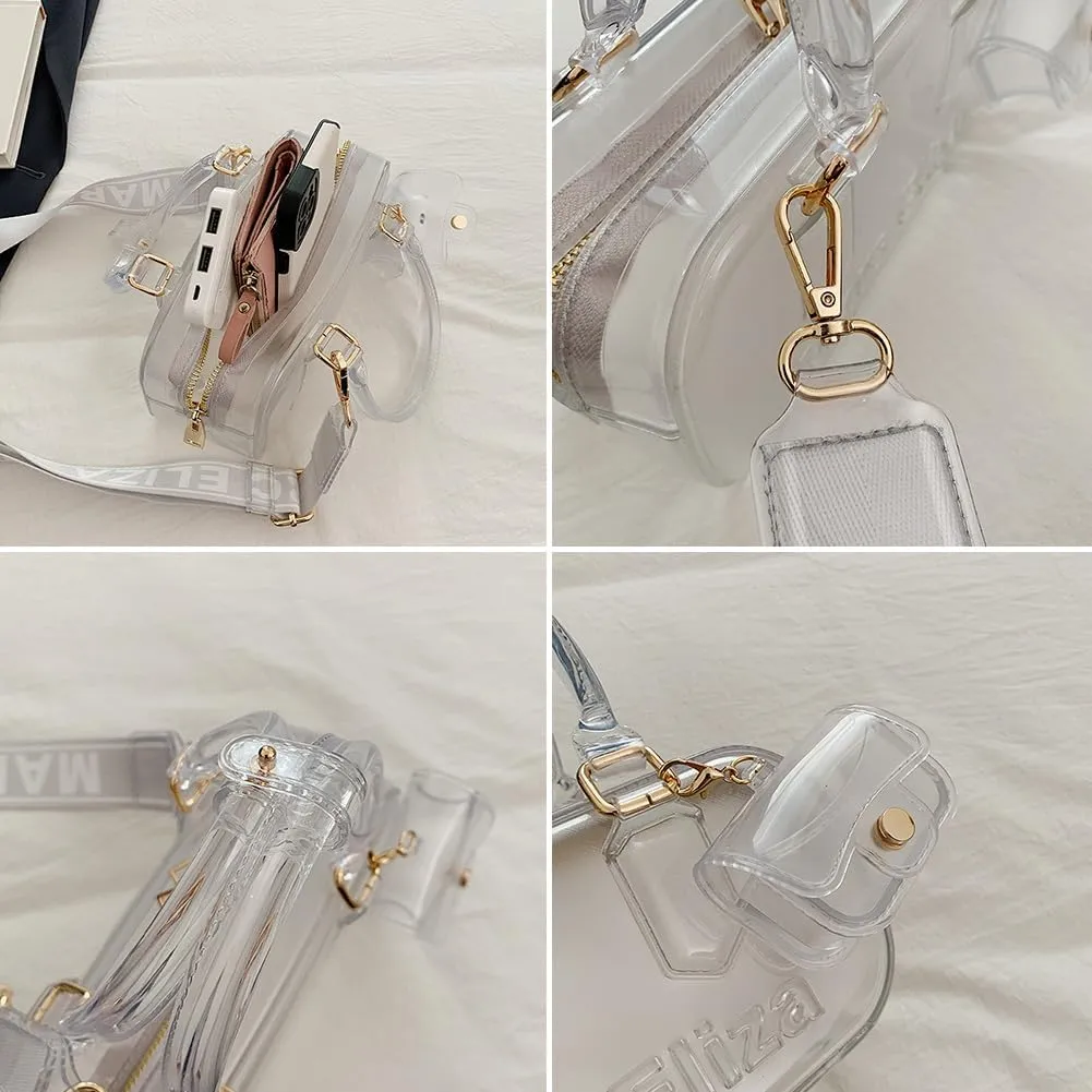 Women PVC Transparent Jelly Handbag, Fashion Colorful Clear Tote Bag for Stadium Events Plastic Waterproof Top Handle Purse