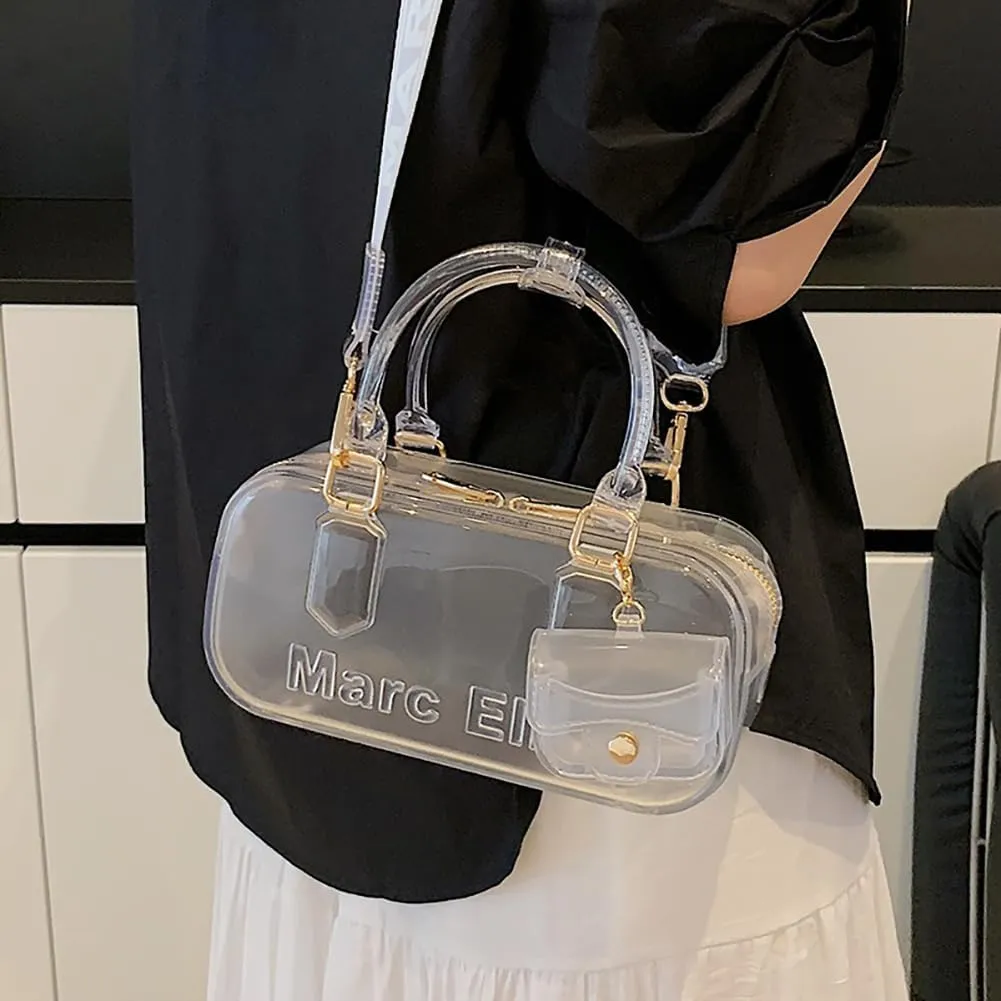 Women PVC Transparent Jelly Handbag, Fashion Colorful Clear Tote Bag for Stadium Events Plastic Waterproof Top Handle Purse