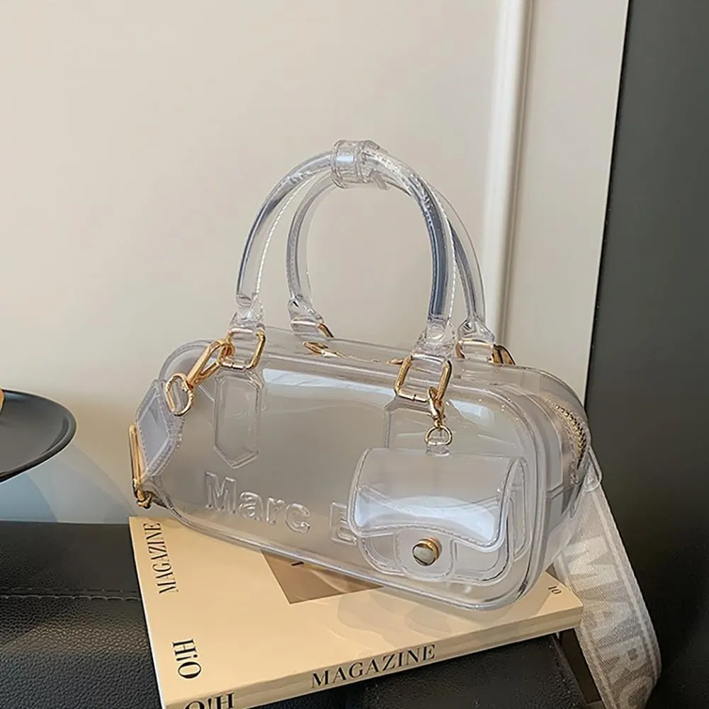 Women PVC Transparent Jelly Handbag, Fashion Colorful Clear Tote Bag for Stadium Events Plastic Waterproof Top Handle Purse