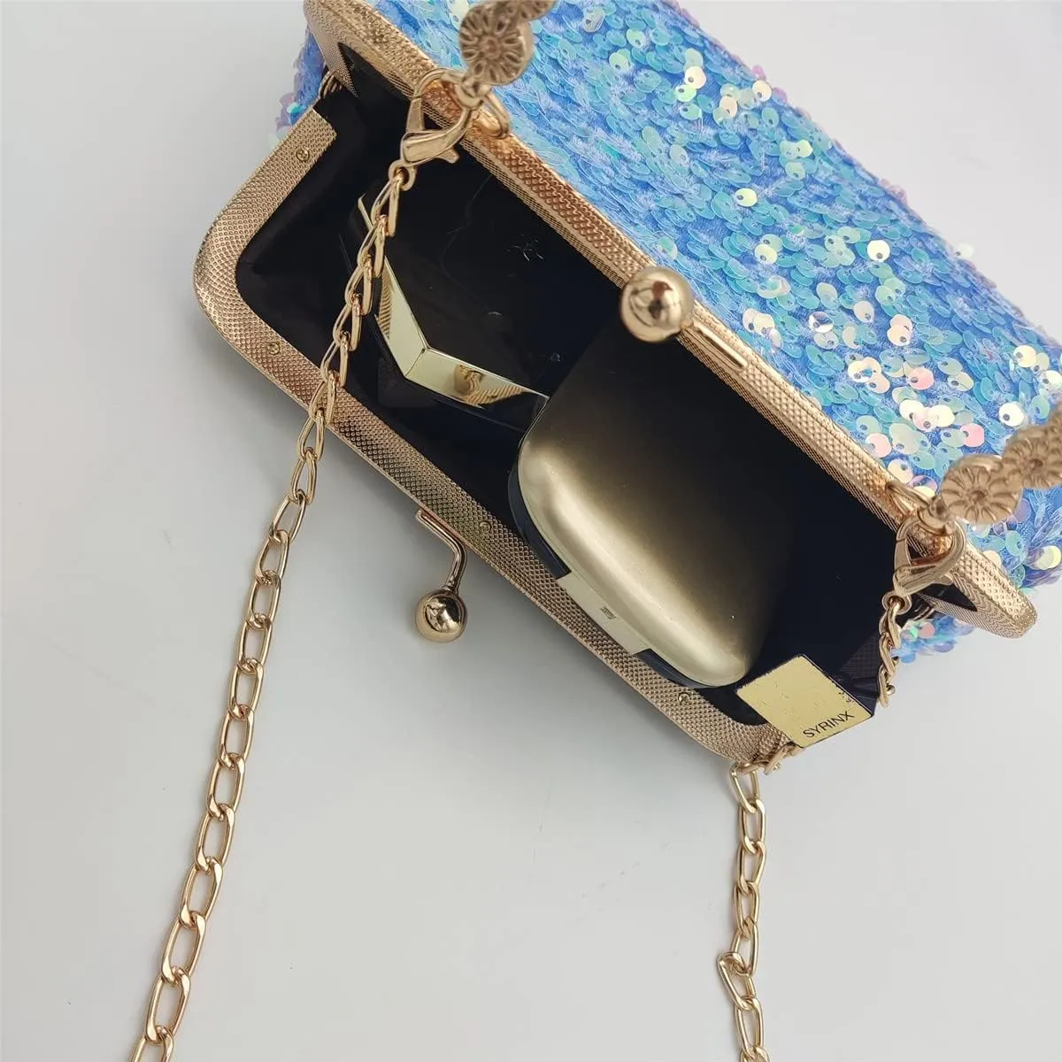 Women Sequins Evening Handbag Glitter Top Handle Purse Chain Cross-body Bag